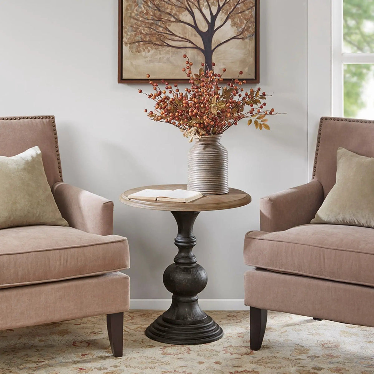 Reclaimed Walnut Accent Table | Natural Finish | Black Wood Base | Ash Veneer Top
