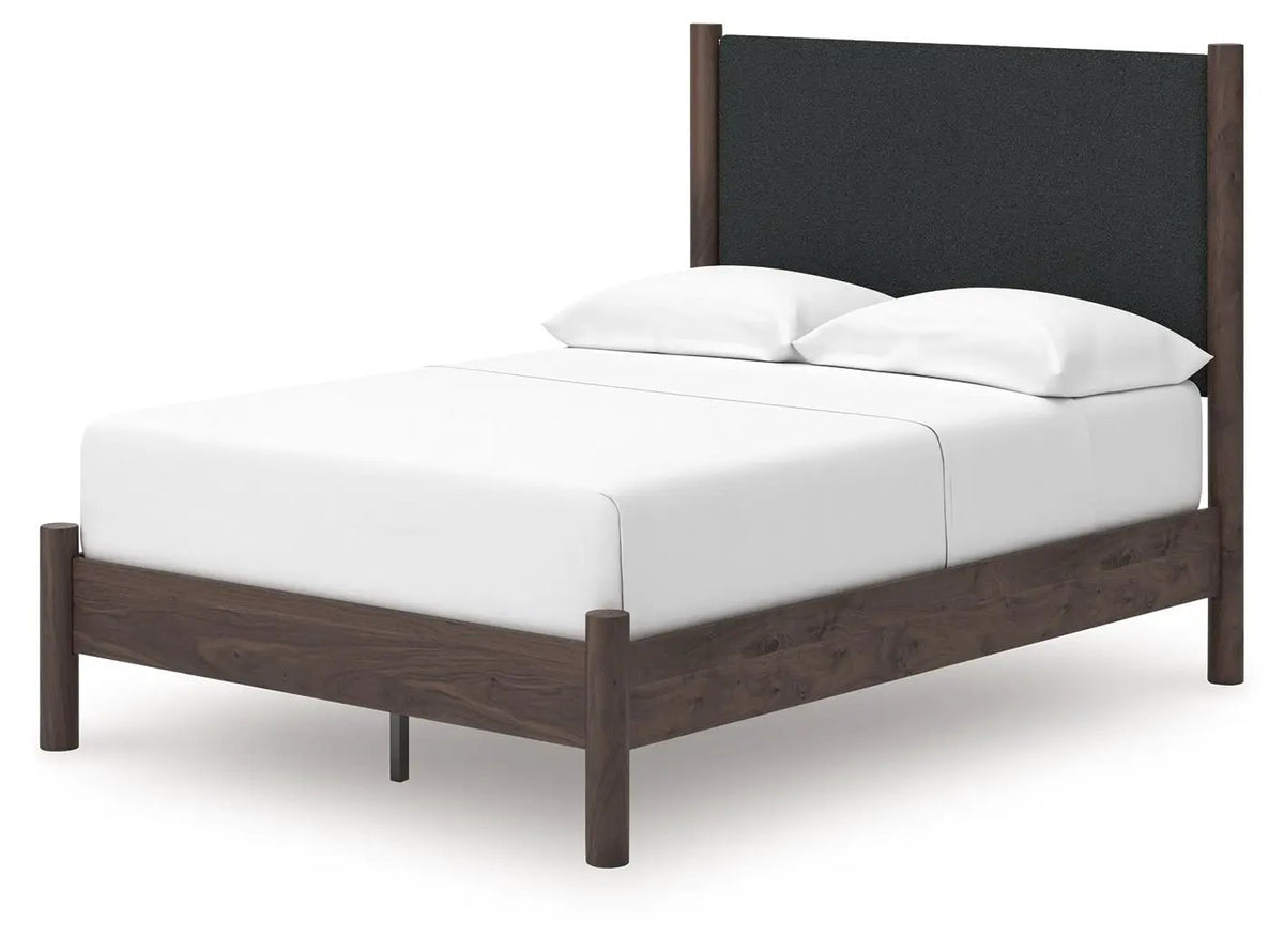 Pamytta Upholstered Panel Platform Bed | Retro Boho Style | Textured Headboard | 80 Inch Width