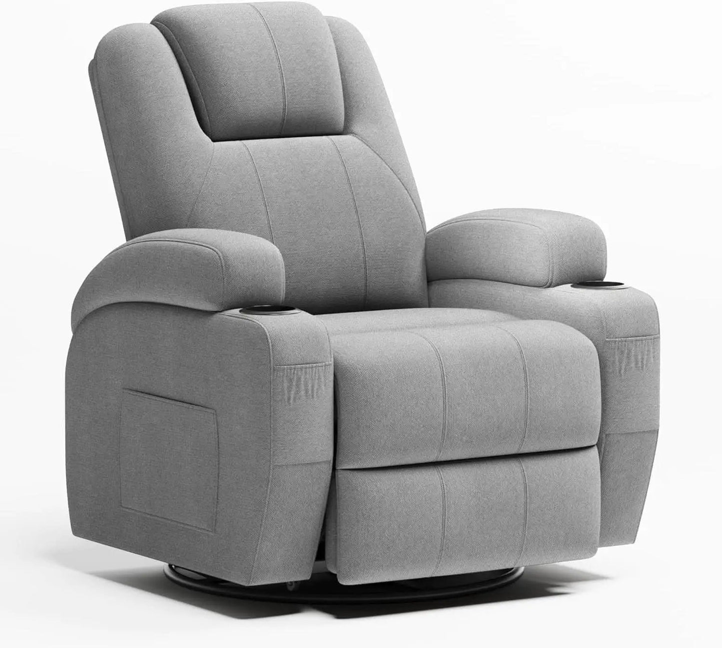 Gray Fabric Swivel Rocker Recliner With Vibration Massage from PriceLows™