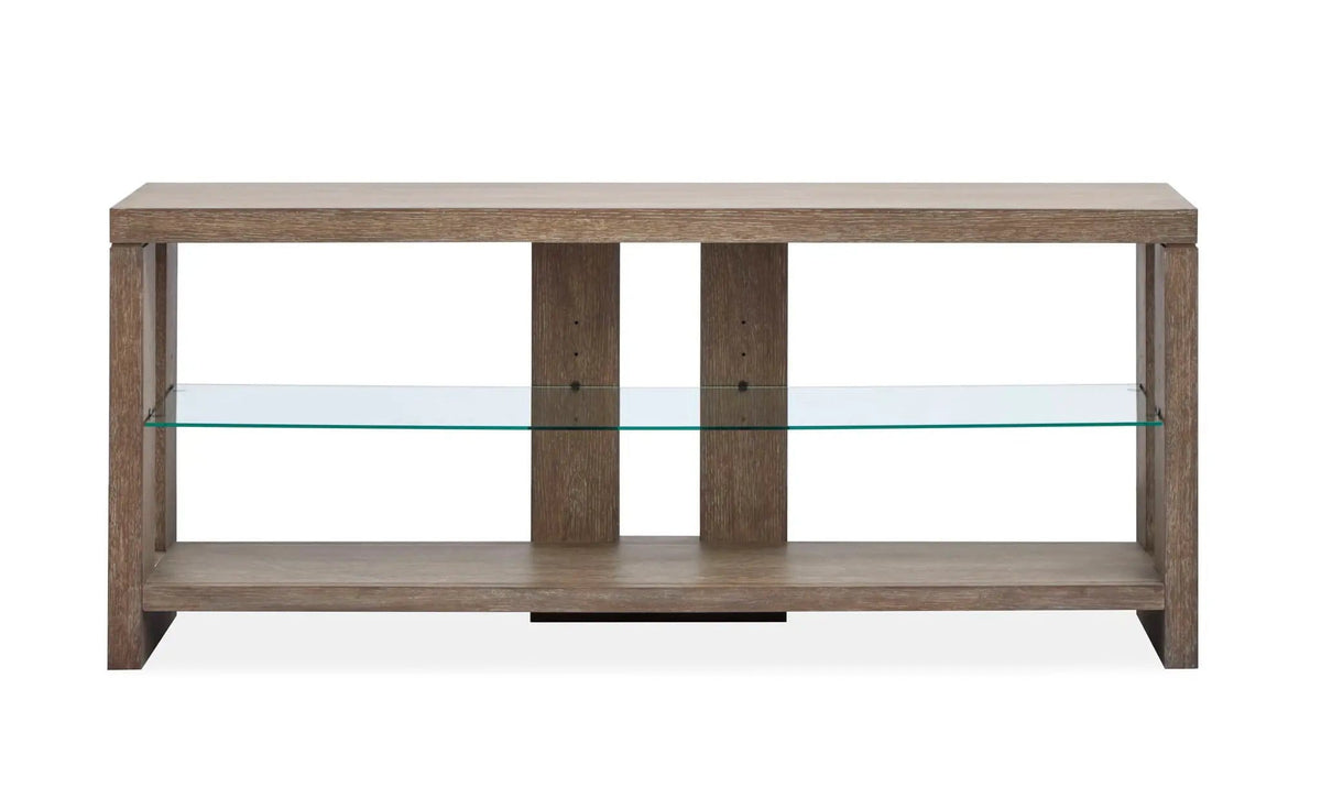 Conway Console Sofa Table | 16 x 64 x 27 in | Oak Veneer & Tempered Glass | Spiced Brown