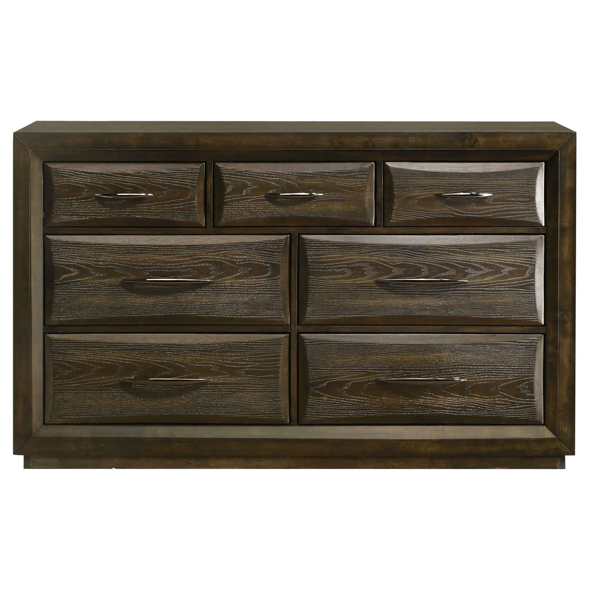 Atlas 7-drawer Bedroom Dresser Cabinet Dark | 63 x 17.75 x 39 in | Rubberwood & Engineered Wood | Oak