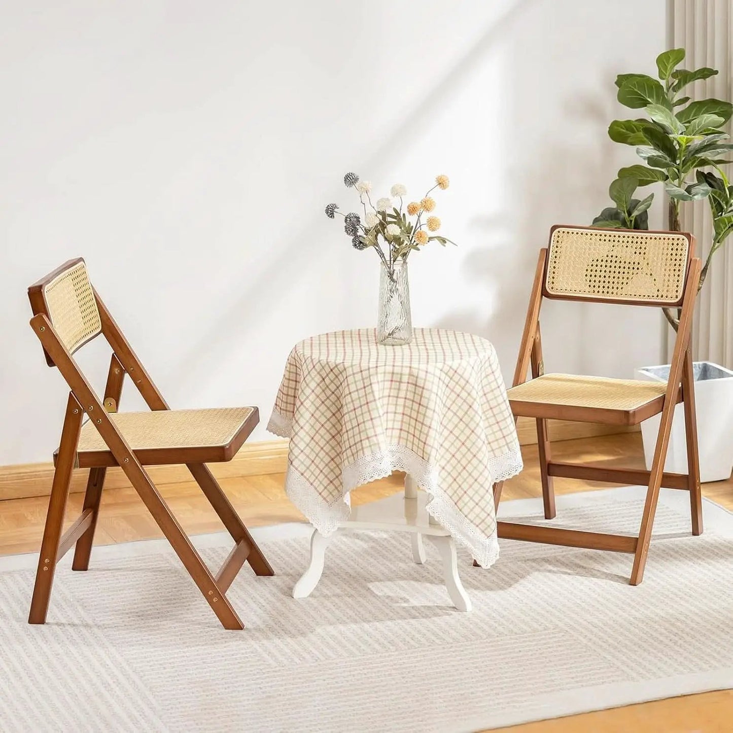 Rattan Folding Dining Chairs Set Of 2 Walnut Indoor Outdoor from PriceLows™