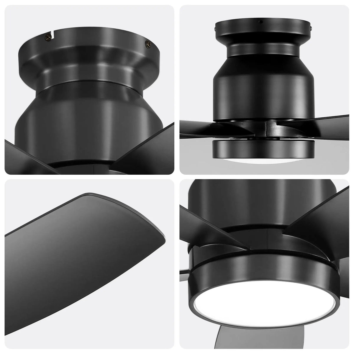 Indoor Flush Mount Ceiling Fan | 42 Inch Span | 22W LED Light | Black