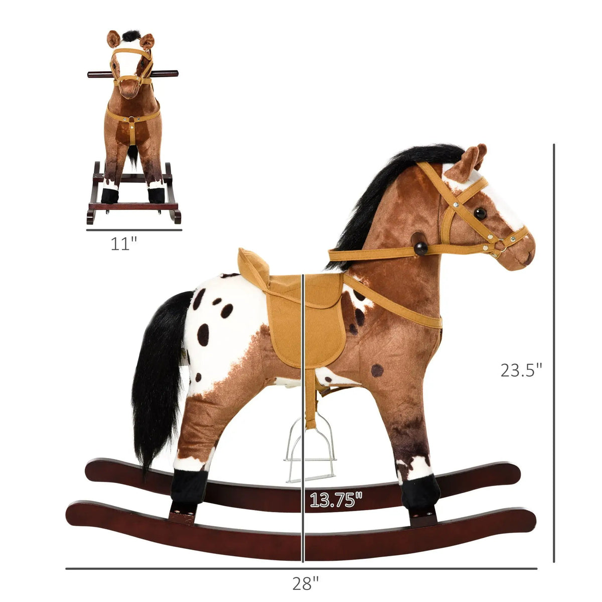 Qaba Plush Ride-On Rocking Horse | Kids Metal Frame | Realistic Sounds | Dark Brown And White