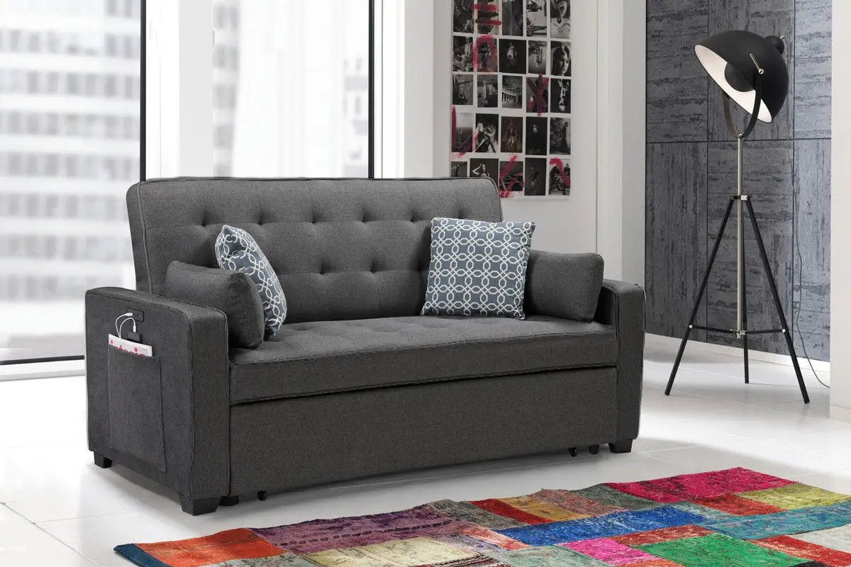 William Sleeper Sofa | 2 USB Charging Ports | 4 Accent Pillows | Gray