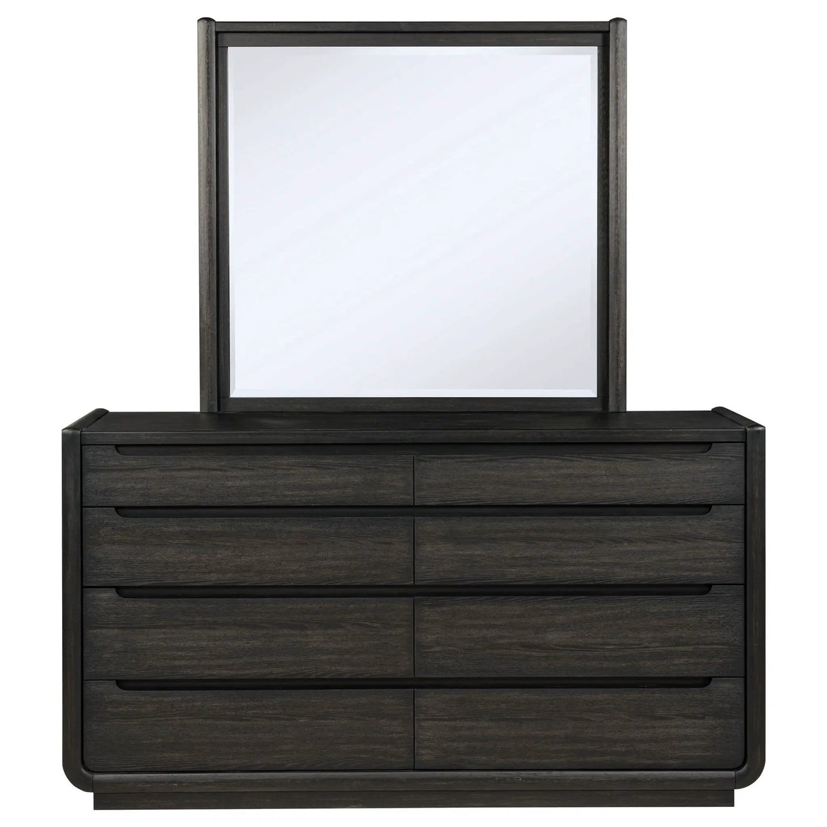 Leandro 8-drawer Bedroom Dresser with Mirror Burnished | 66.25 x 19 x 77.5 in | 8-Drawer | Black