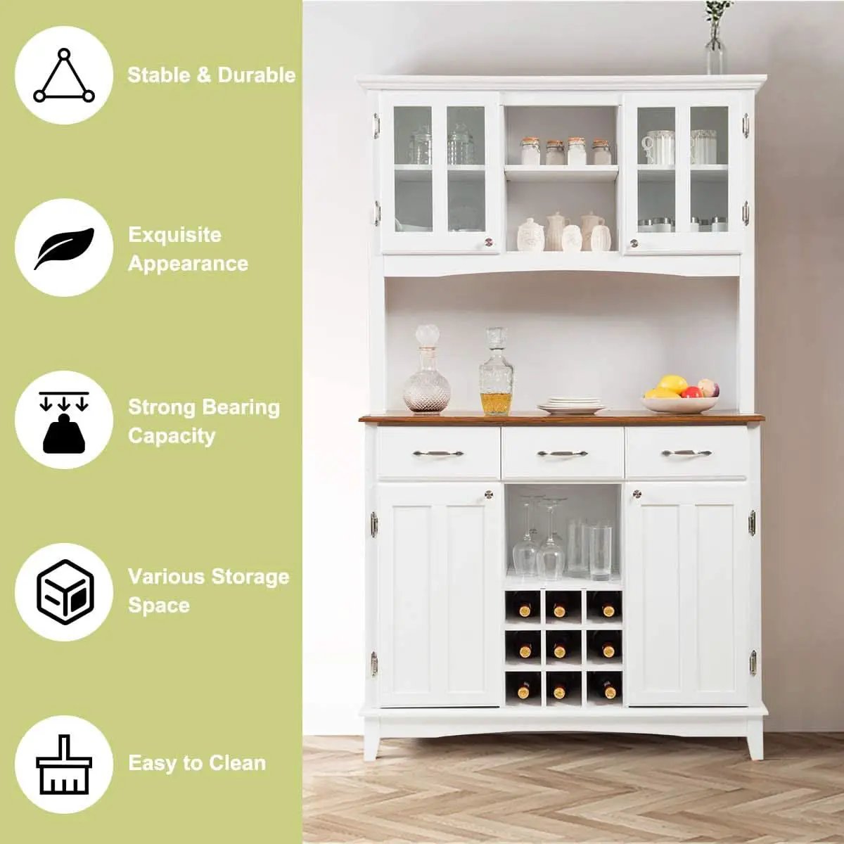 White Kitchen Hutch Sideboard With Built In Wine Rack from PriceLows™