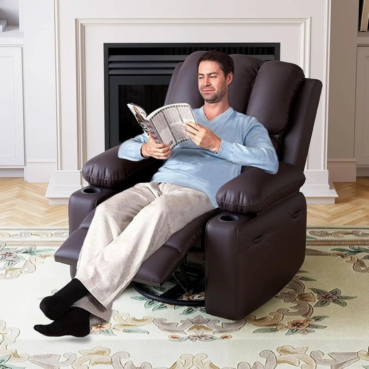 Leather Recliner Chair Brown Medium With Cup Holders And 150 Degree Recline from PriceLows™