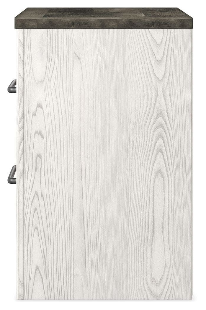 Gerridan Two Drawer Night Stand Accent Nightstand | 21.69 x 15.59 x 24.72 in | Engineered Wood & Linen | White / Gray