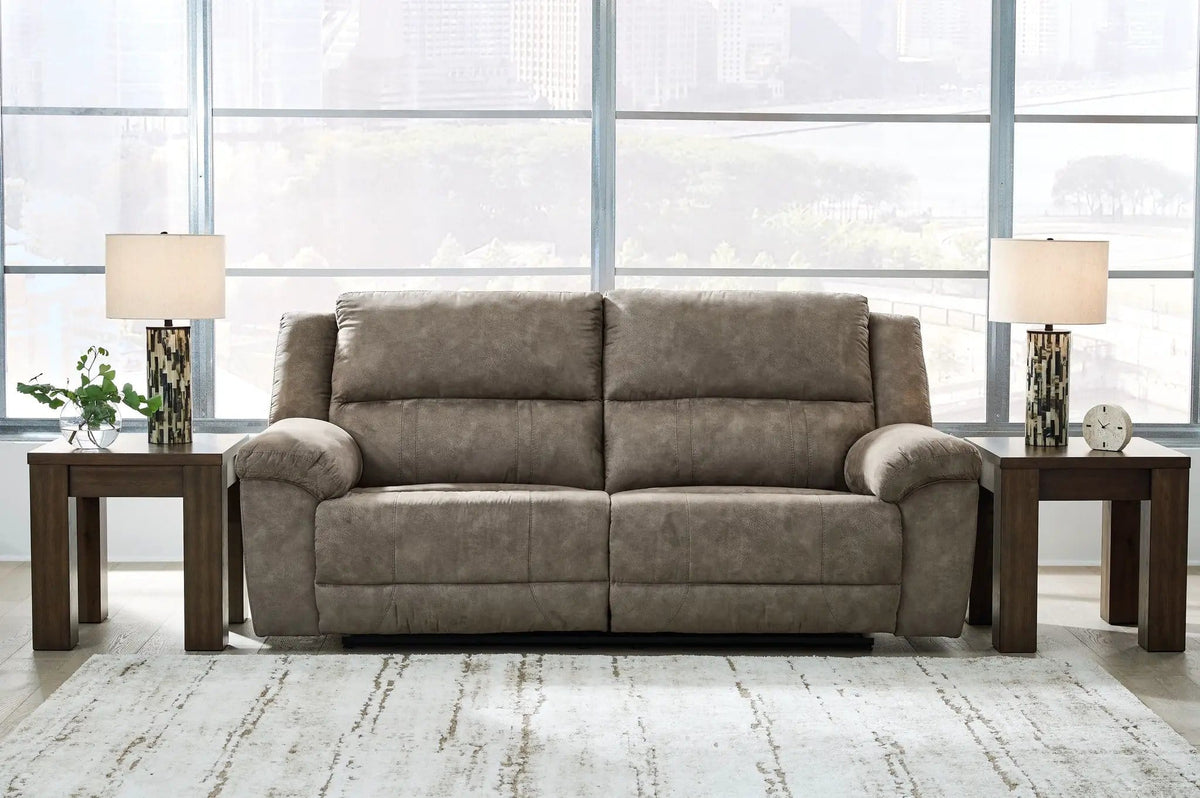 Laresview 2 Seat Reclining Sofa | 92 x 42 x 43 in | Faux Leather & Metal | Fossil