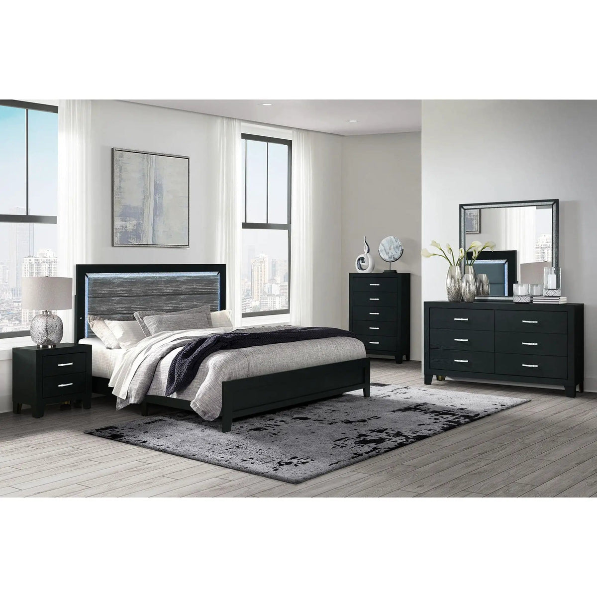 Carlos Modern Design Bed With LED | 3 Pieces | Wood | Bedroom
