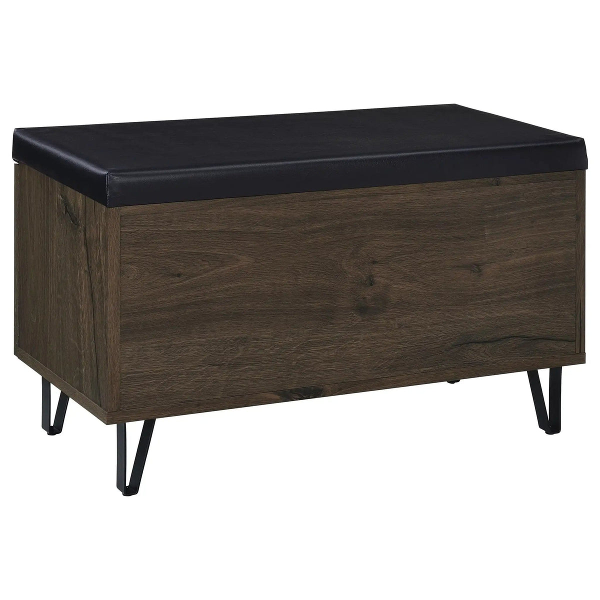 Brixton 2-door Padded Entryway Shoe Storage Bench Smoked Shoe Cabinet | 31.5 x 15 x 19 in | Faux Leather & Metal | Oak
