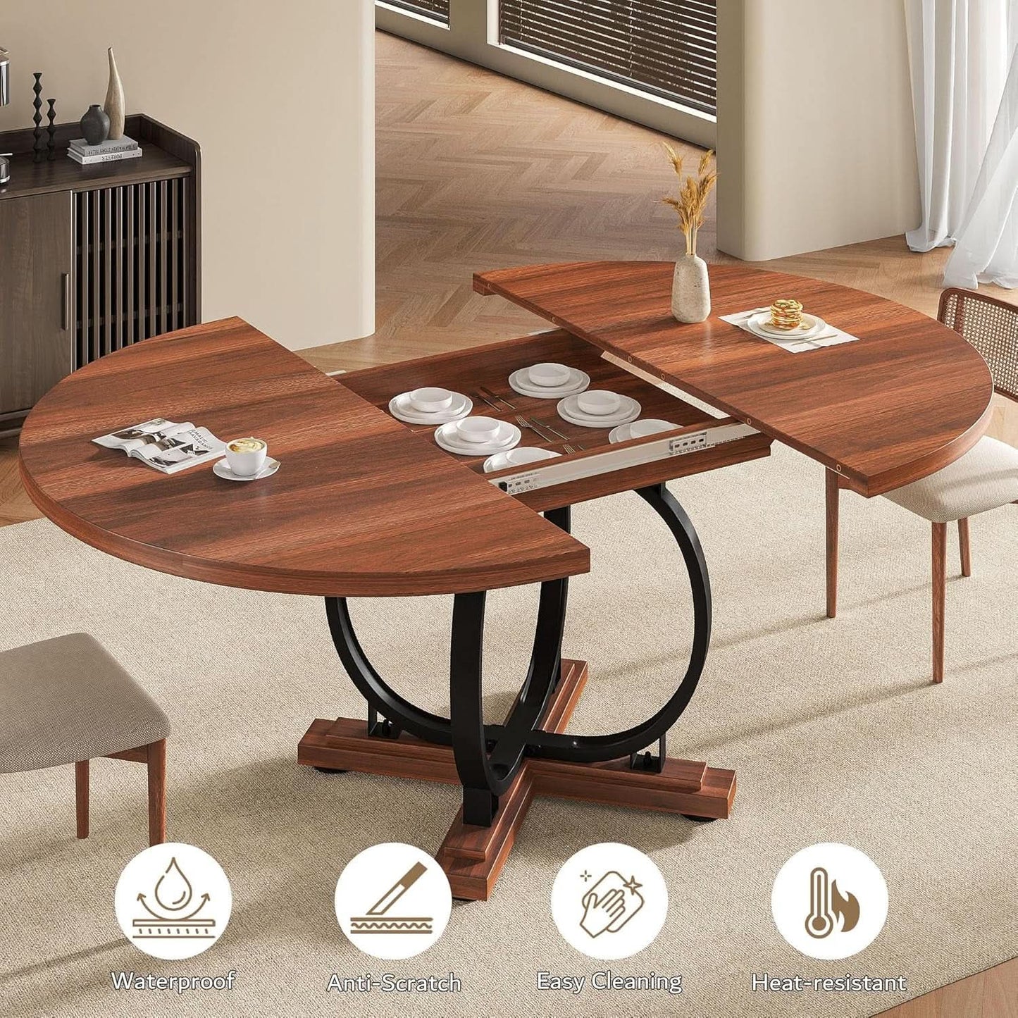 Walnut 59 Inch Fully Extendable Oval Dining Table from PriceLows™