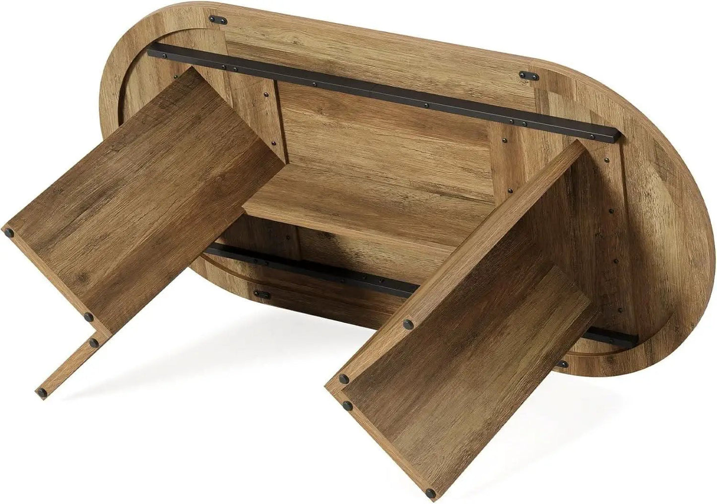 63 Inch Rustic Oval Dining Table With Metal Base Durable from PriceLows™