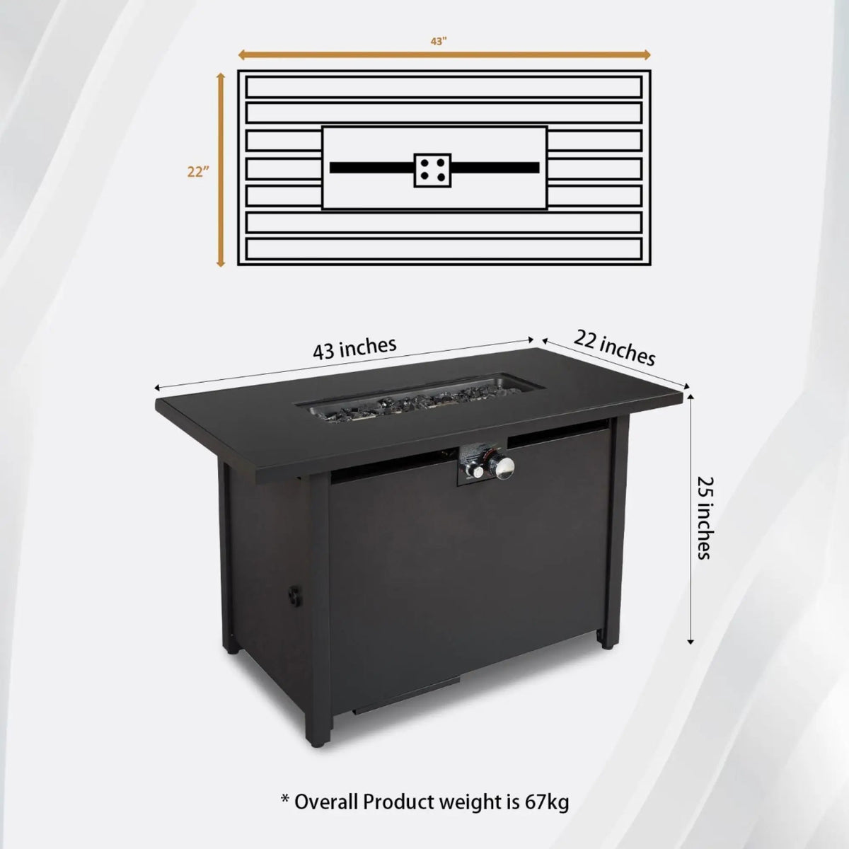 Outdoor Fire Pit Table | Black | Smoked Glass Top | Push Button Ignition