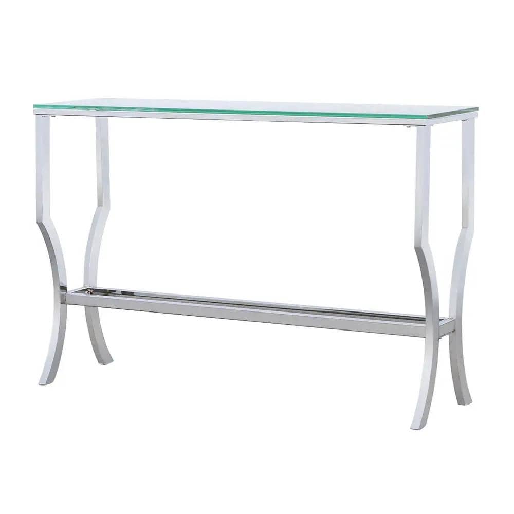 Saide Rectangular Glass Top Entryway Console Table Chrome | 43.5 x 13.75 x 30 in | Tempered Glass | Living Room
