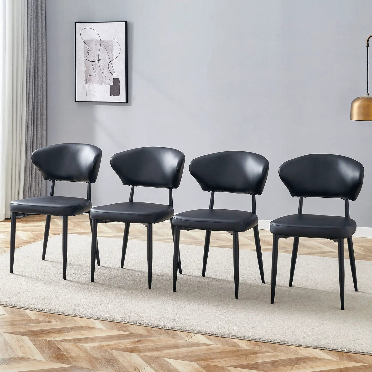 Minimalist Ergonomic Dining Chair With Curved Backres (Set of 4) | 2 Pieces | Metal | Dining Room