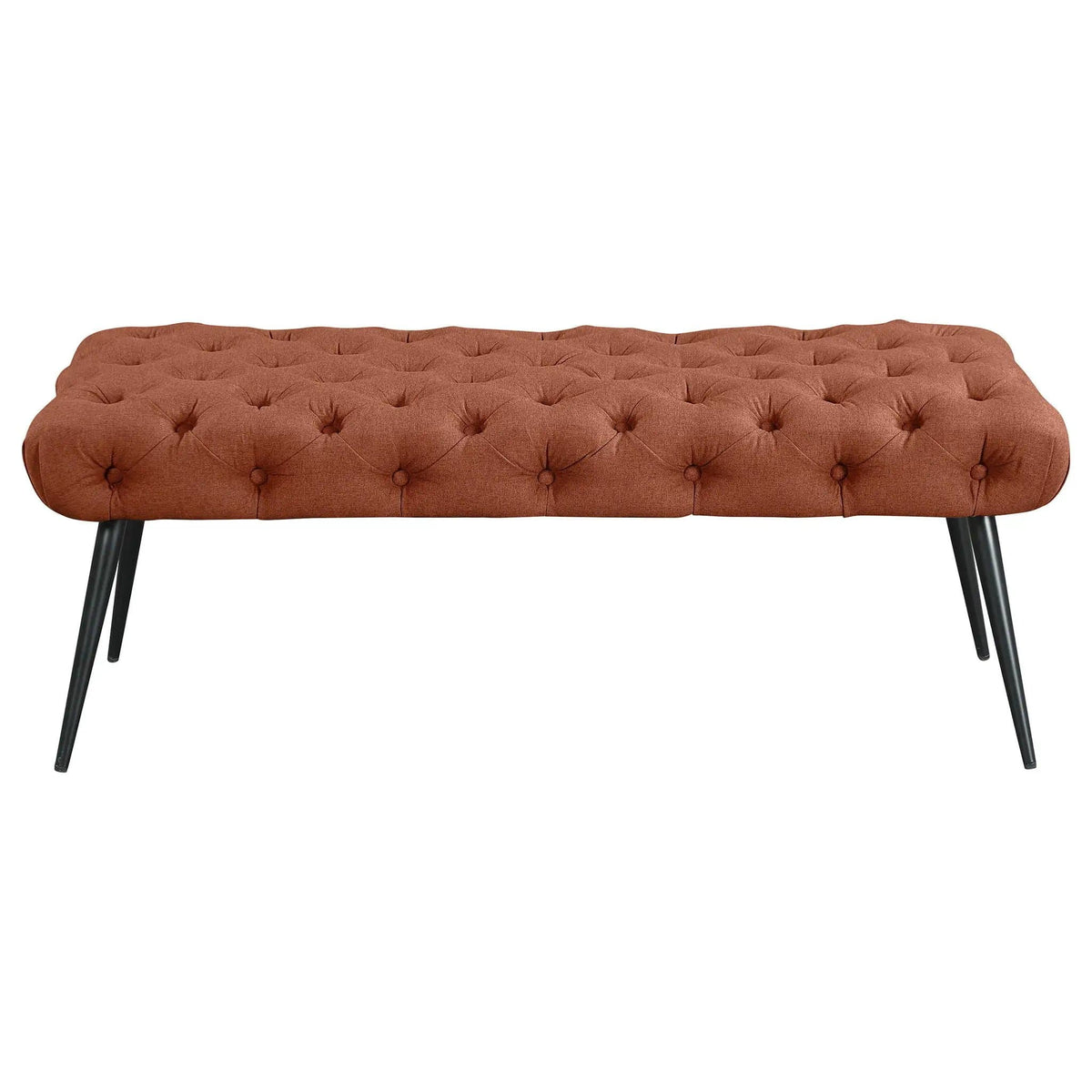 Ella Upholstered Tufted Bench Metal Legs Rust | 47 x 20 x 18 in | Metal | Living Room