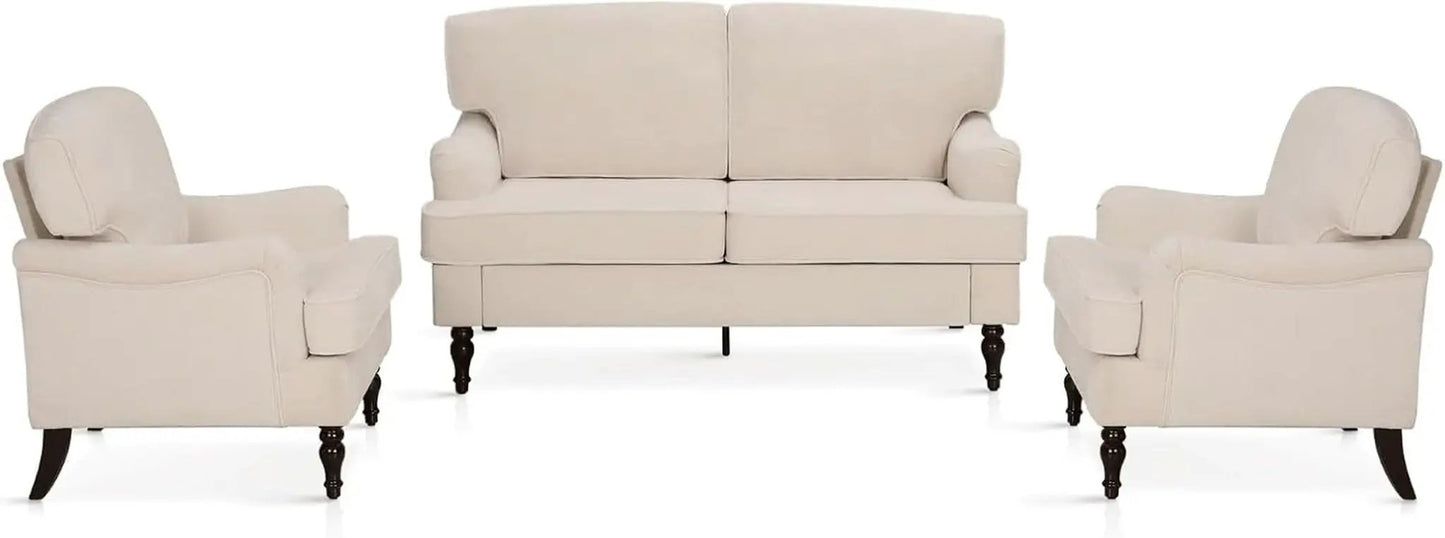 Three Piece Living Room Furniture Set With Linen Fabric Loveseat And Two Accent Chairs Off White from PriceLows™