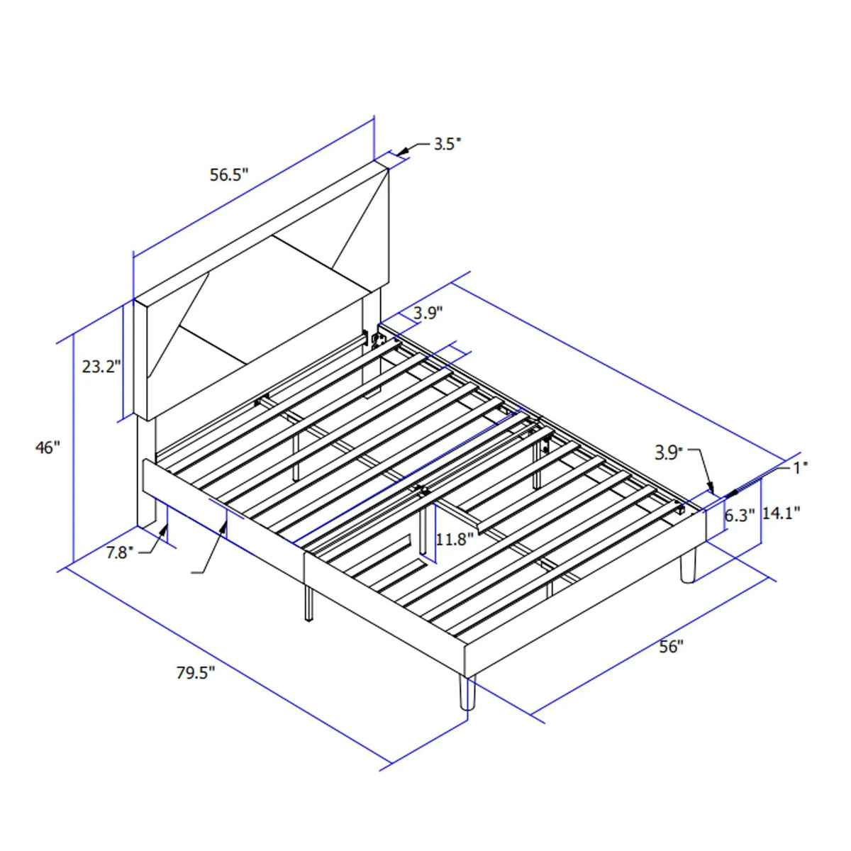 Upholstered Platform Bed | Solid Wood Slats | No Box Spring | Full Gray