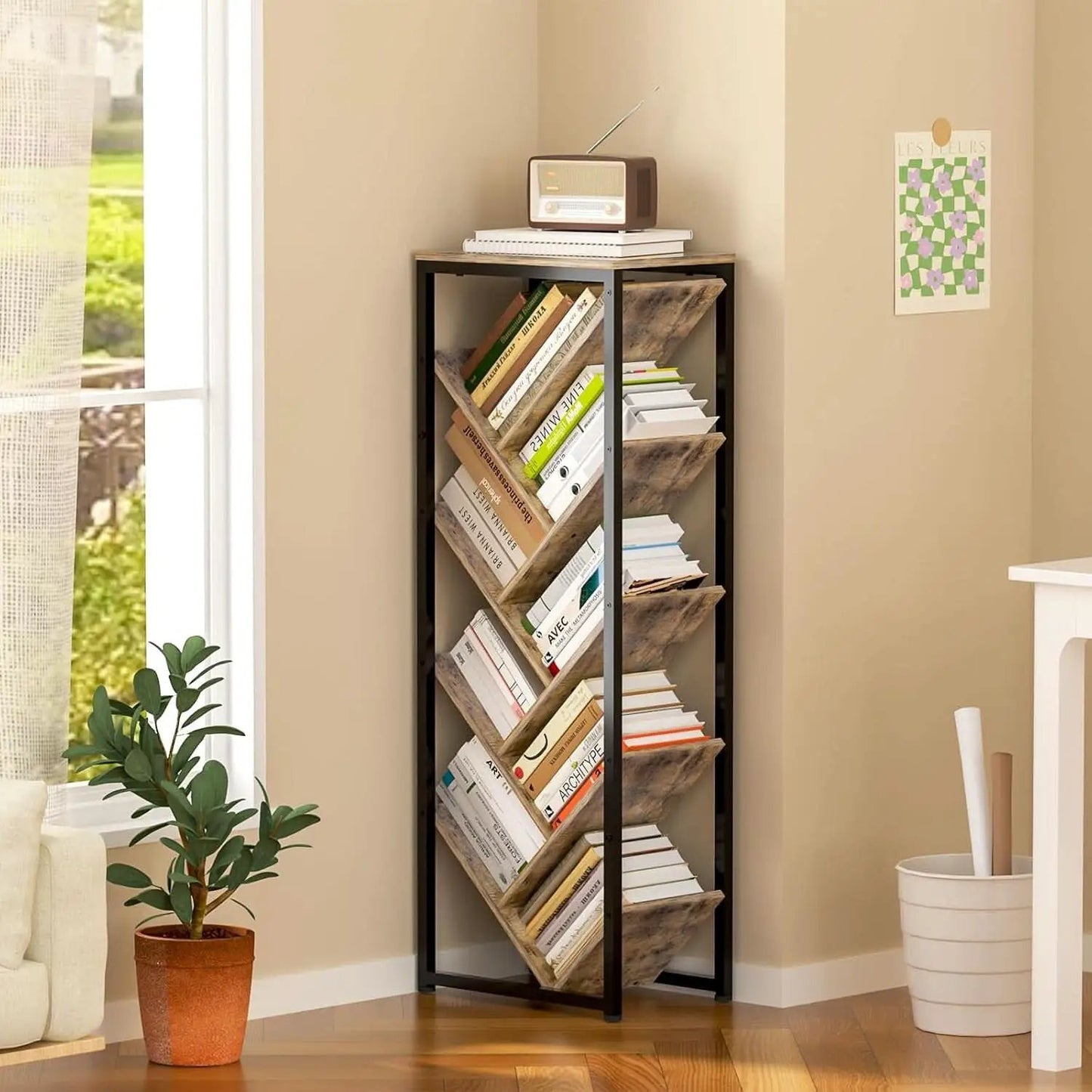 Tree Bookshelf 9 Tier Floor Standing Wooden Bookcase For Small Spaces from PriceLows™