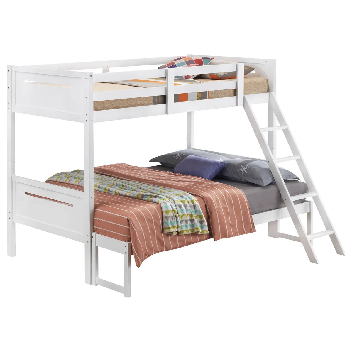 Littleton Wood Twin Over Full Bunk Bed | 79.25 x 57.75 x 64 in | Rubberwood & Engineered Wood | White