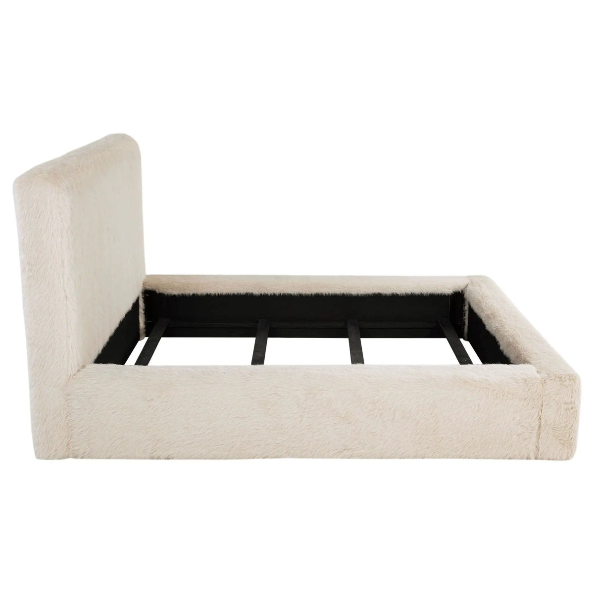 Rebecca Faux Fur Upholstered Queen Bed | 73.25 x 93.75 x 48.5 in | Engineered Wood & Plywood | Cream