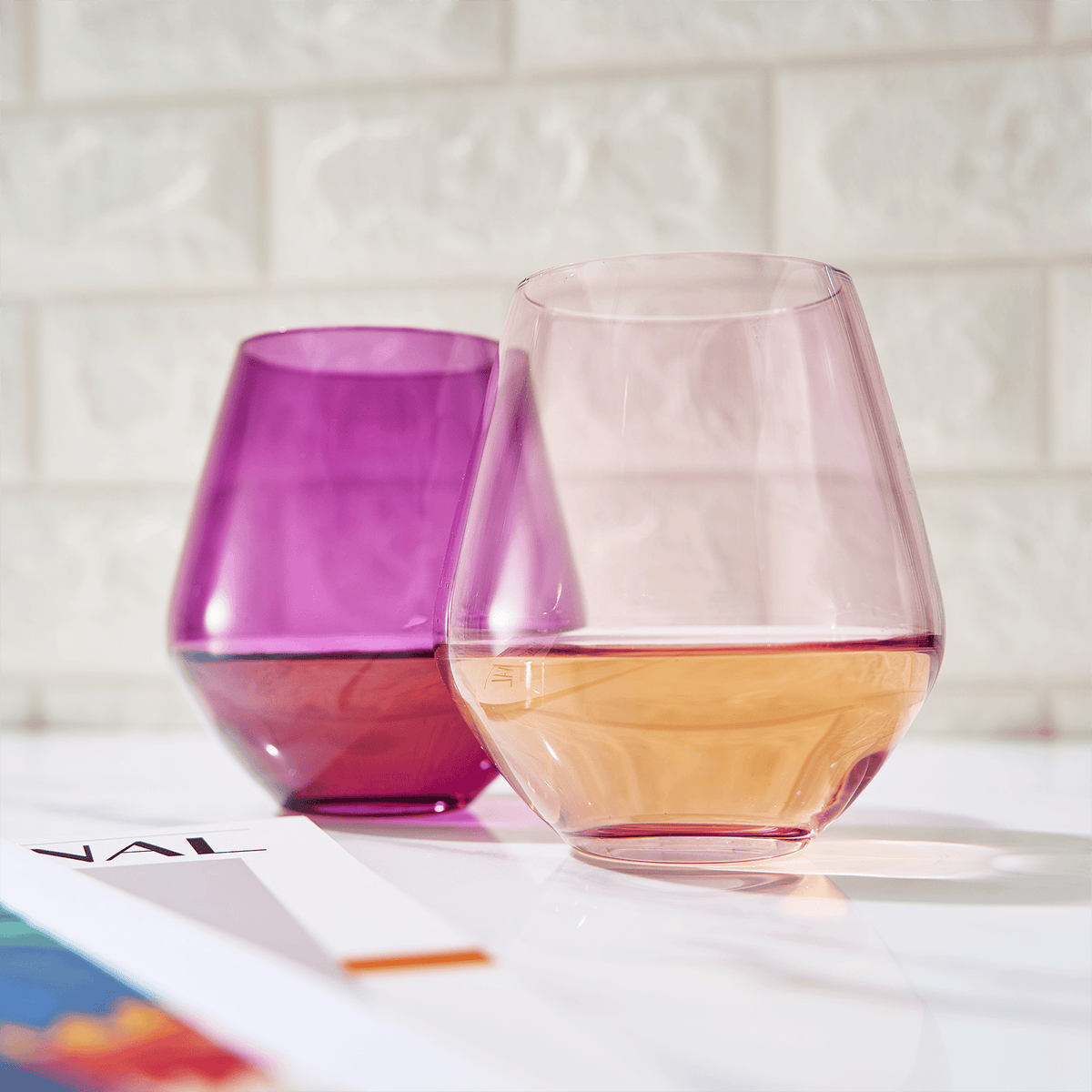 Flora Stemless Wine Glassware | 16 oz | Set of 2 | Entertaining