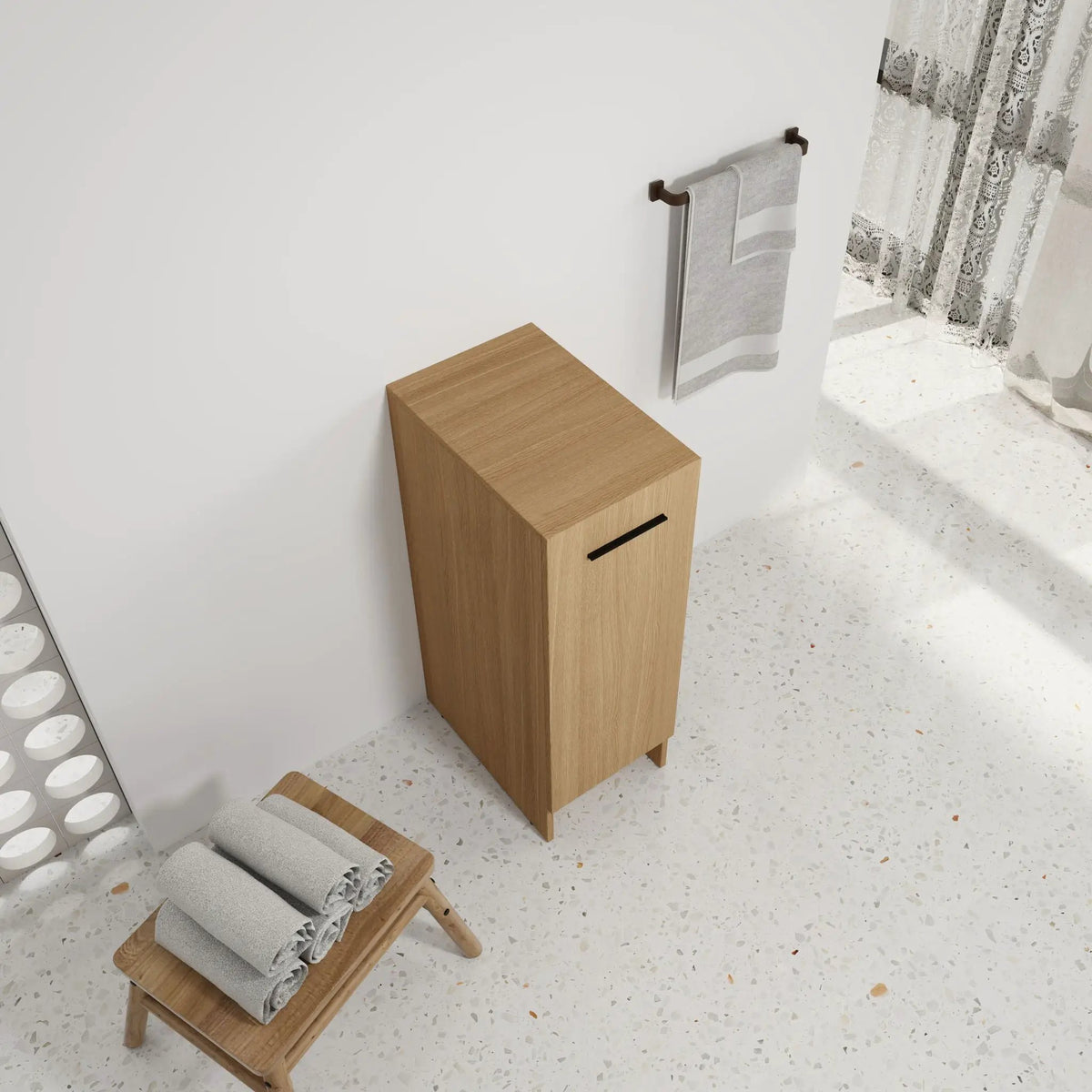 Bathroom Cabinet | 12 Inch Wide | Freestanding Single Door | Light Oak