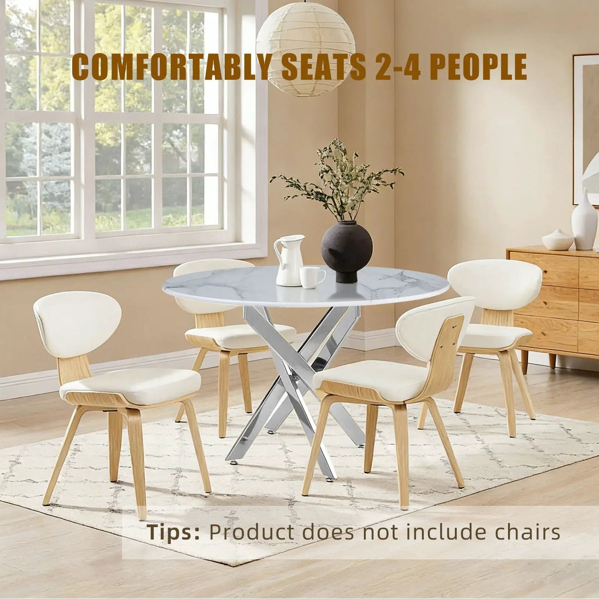 Round Dining Table | Metal Frame | 220 Lb Capacity | Stain Resistant Top