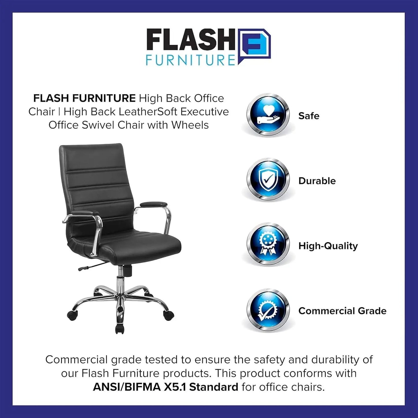 Whitney High Back Leathersoft Desk Chair Adjustable Height Swivel Black Chrome from PriceLows™