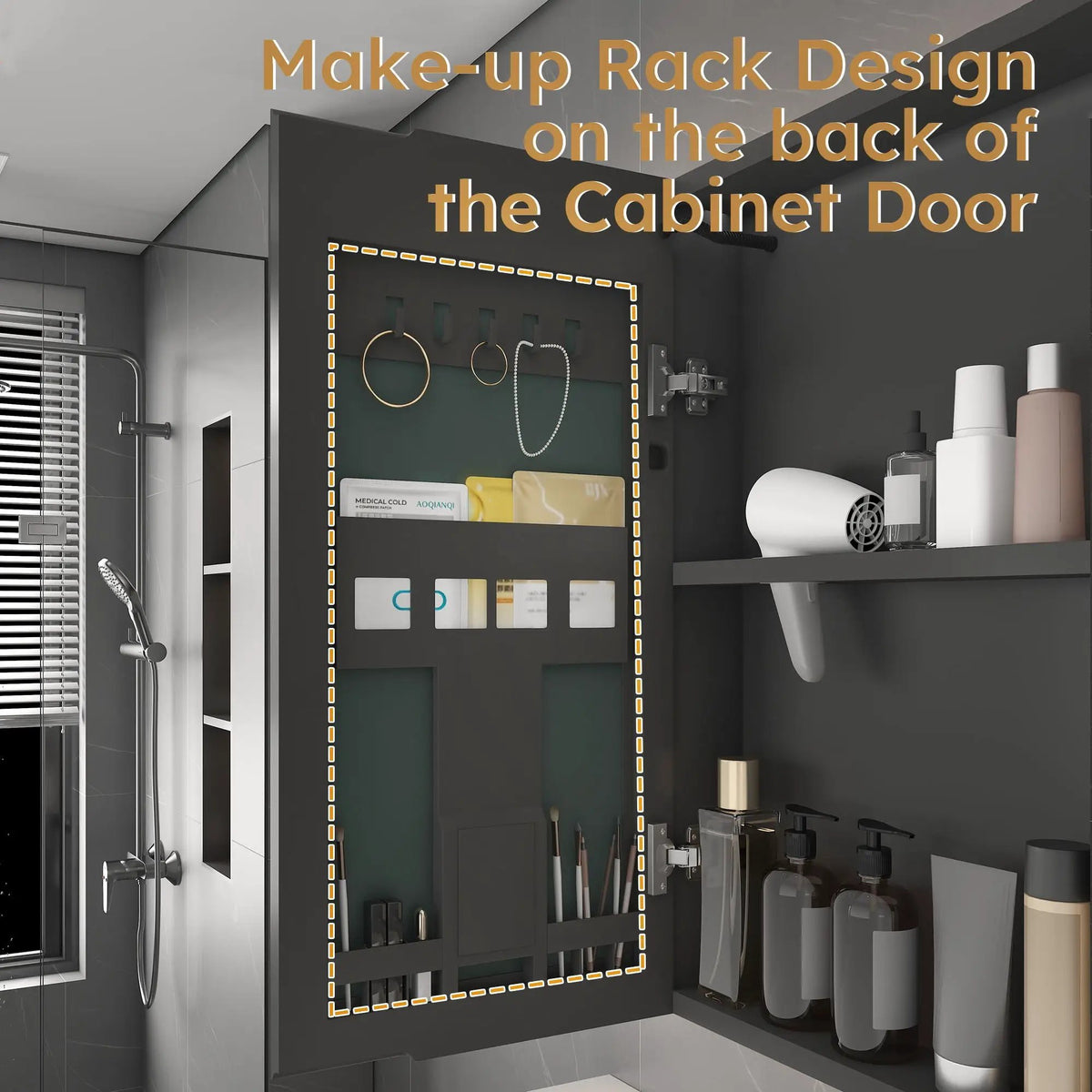 Aluminum Medicine Cabinet Mirror | LED Light | Defogging Function | 35 Inch Width