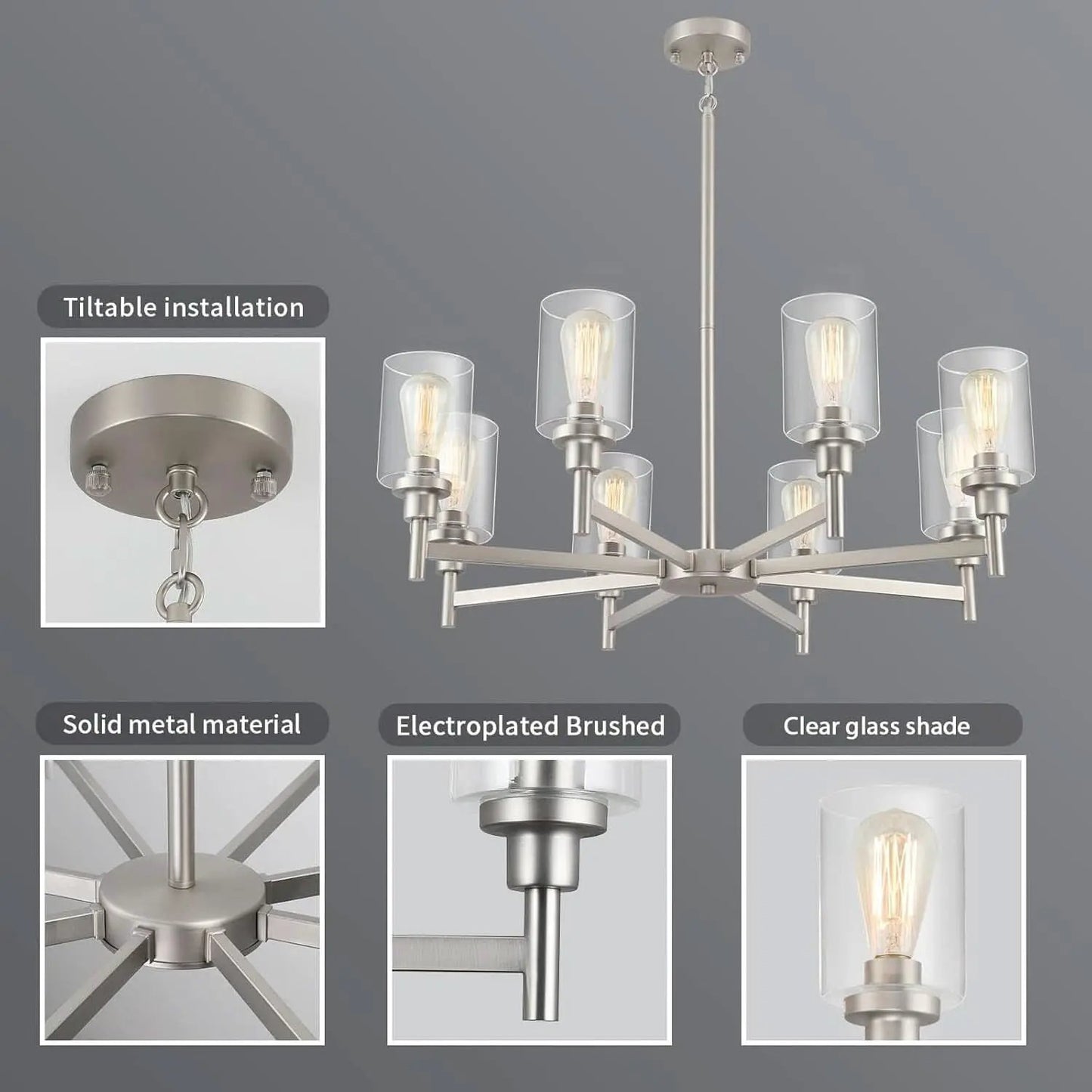 8-Light Brushed Nickel Chandelier For Dining Room Lighting from PriceLows™
