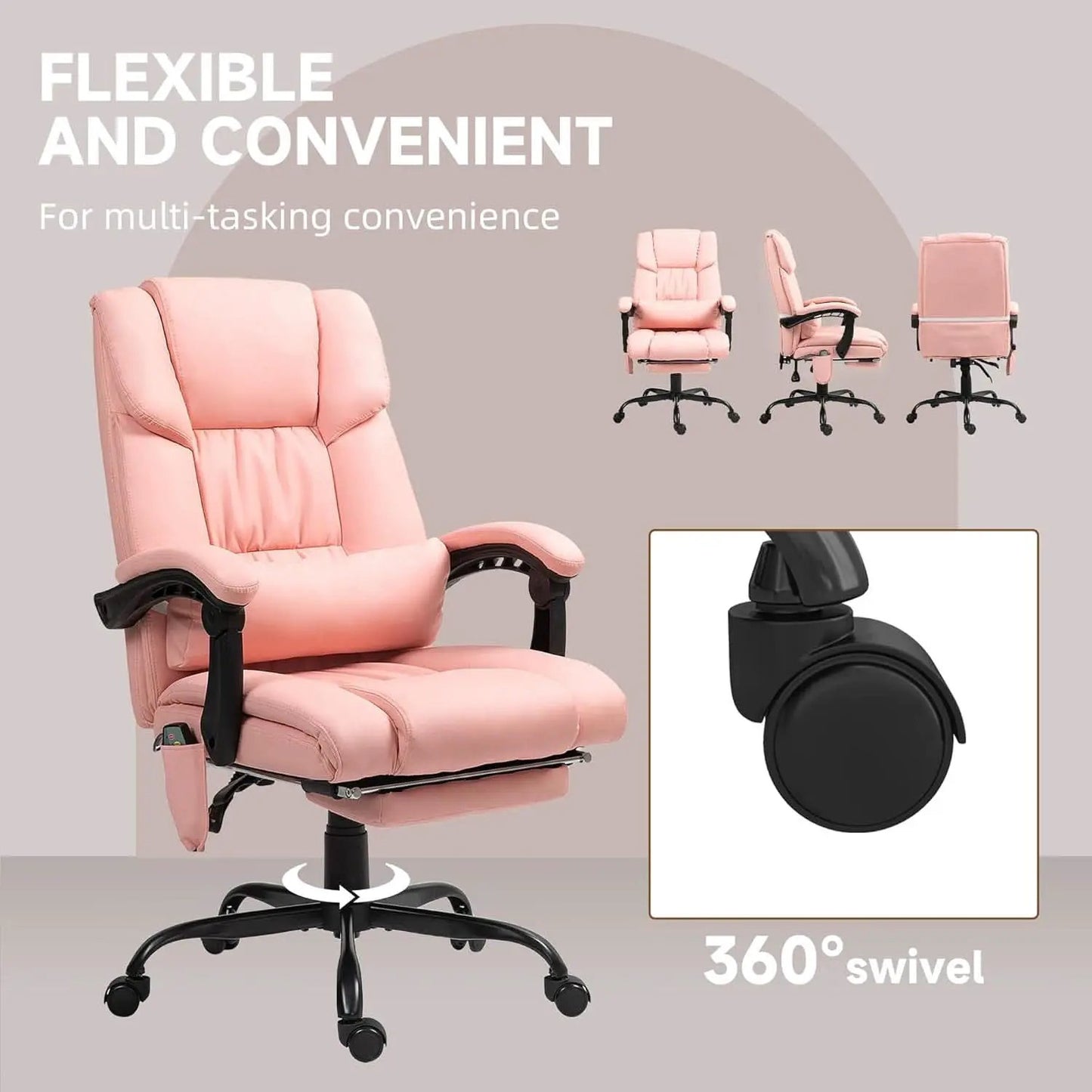 Pink Massage Office Chair With 6 Vibration Points Footrest from PriceLows™