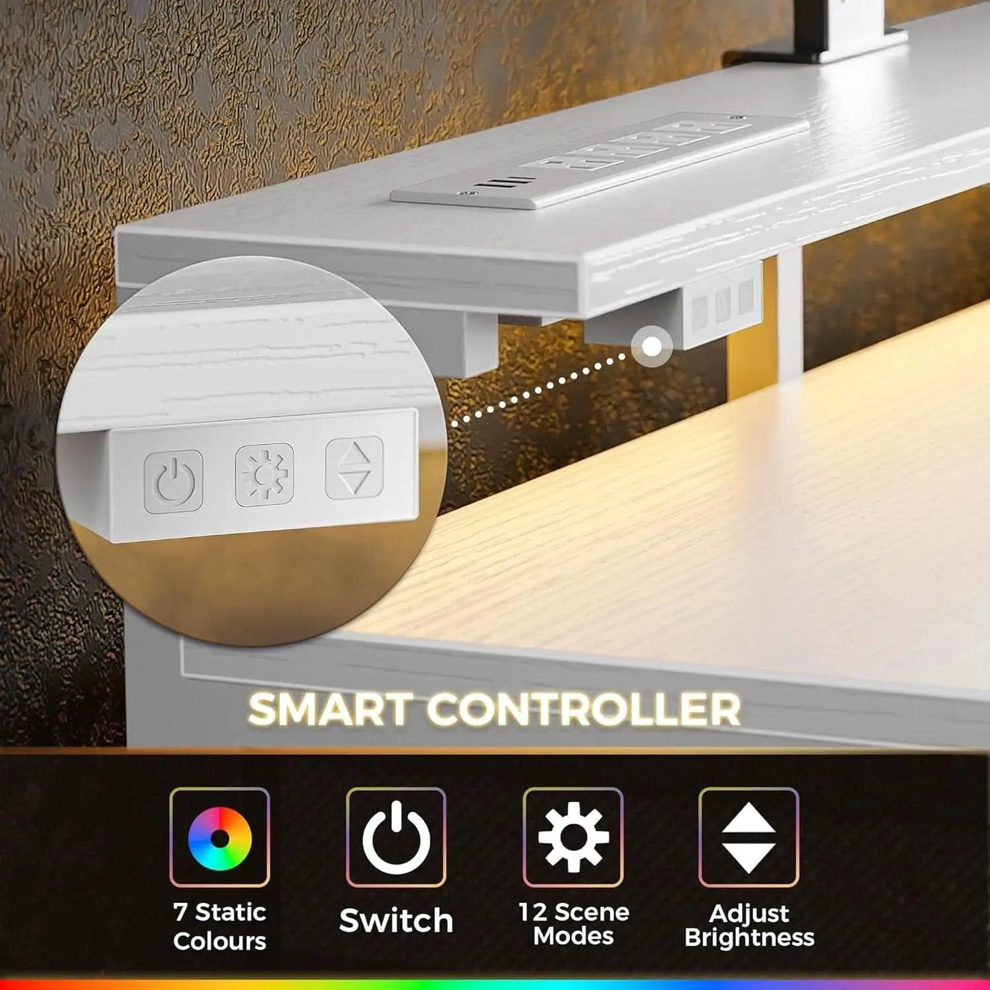 White 47 Inch LED Gaming Desk With 6 Drawers USB Type C from PriceLows™