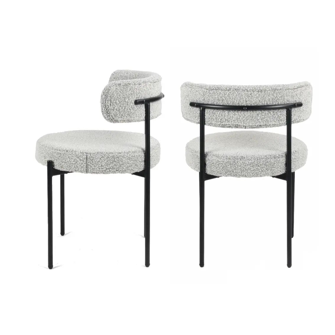 Burbank Round Boucle Dining Chairs | Set Of 2 | Black And White | Curved Design