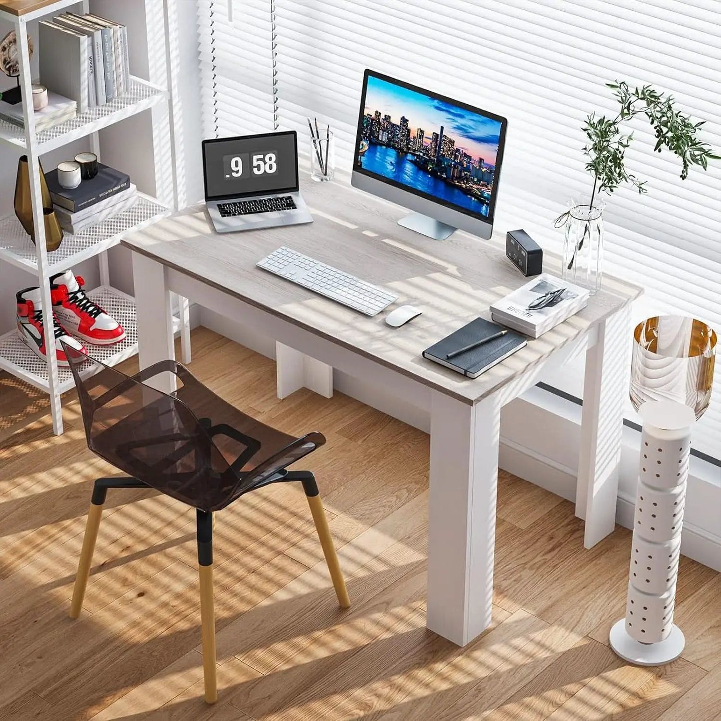 Wooden Dining Table For Four 47 By 28 Inches White Gray from PriceLows™