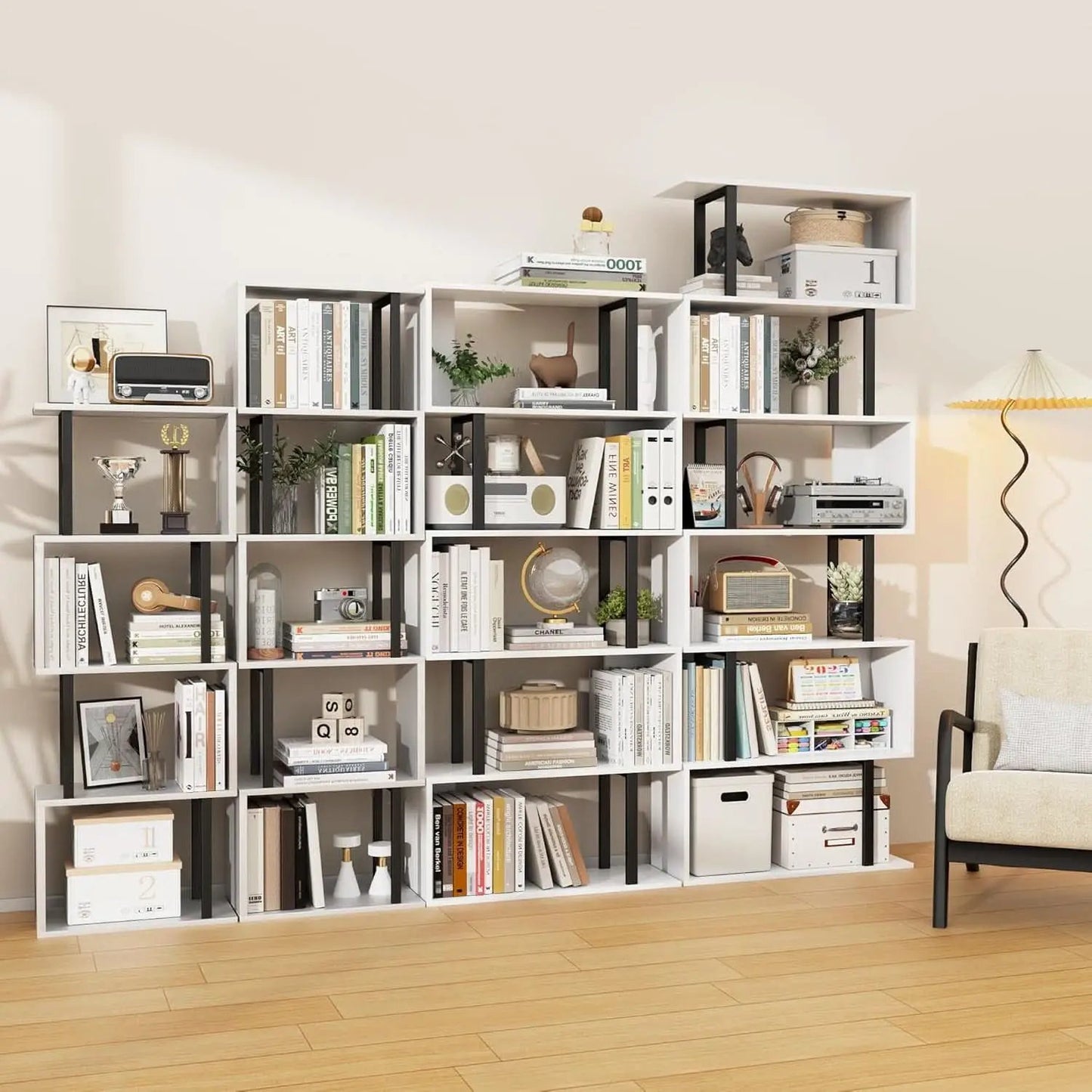 Five Tier Bookshelf White Bookcase Living Room Furniture from PriceLows™