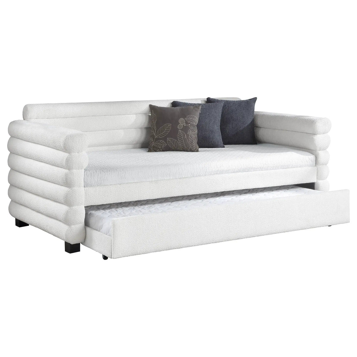Patricia Boucle Upholstered Twin Day Bed with Trundle Daybed | 88 x 43.75 x 36.5 in | Boucle | White