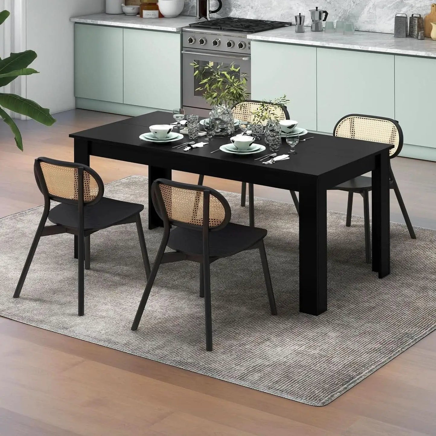 63 Inch Black Dining Table For 6 Modern Home Kitchen from PriceLows™