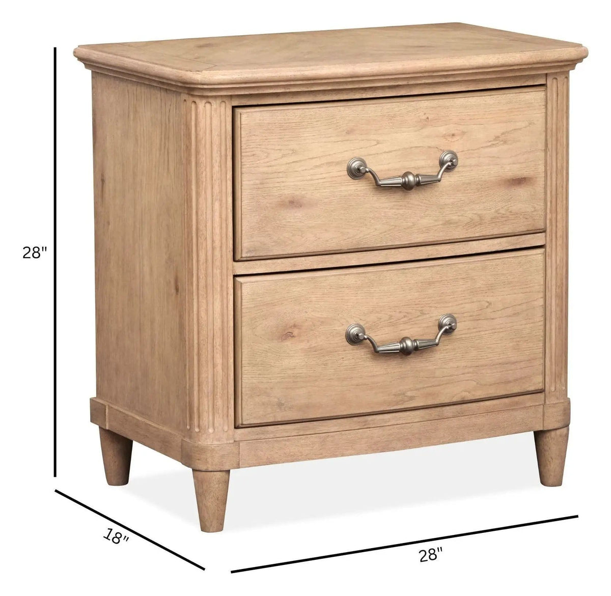 Harmony Heights Drawer Nightstand Nightstands w/ Charging Station | 18 x 28 x 28 in | Oak Veneer & Faux Leather | Belgium Wheat