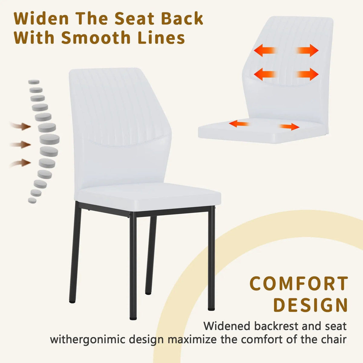 Ergonomic Simple Chair With Metal Leg Chair Set | 3 Pieces | Metal | Dining Room
