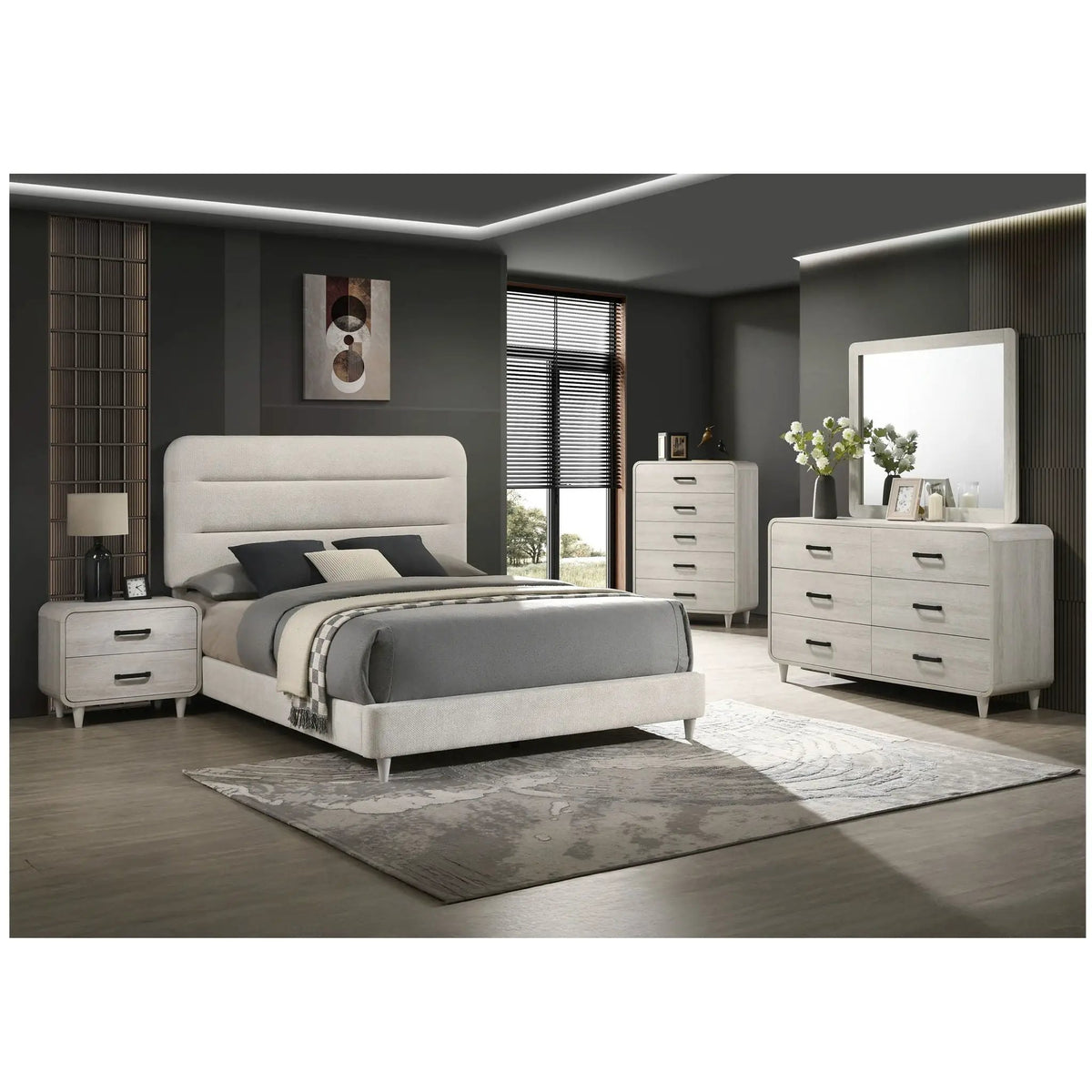 6 Drawer Dresser | Antique White | Rounded Edges | 59 Inch Width