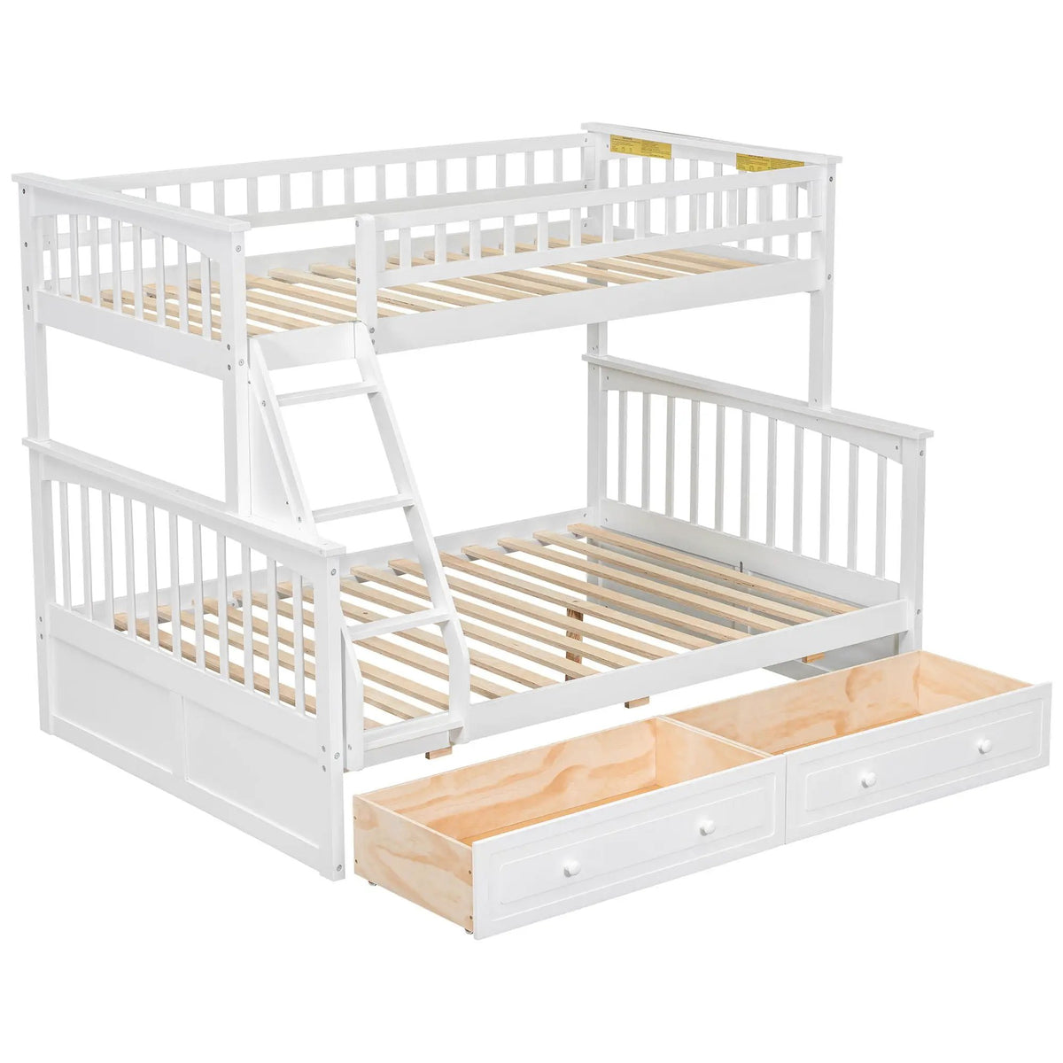 Bunk Bed With Drawers | Convertible Storage Design | Solid Pine Wood | Fence-Shaped Guardrail