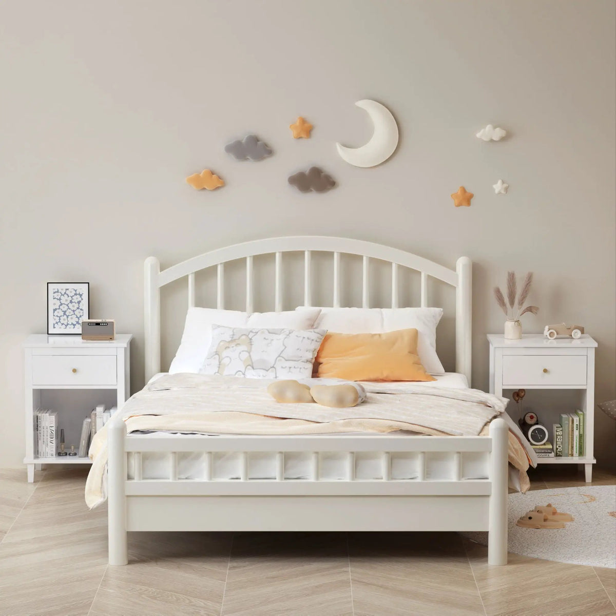 Nightstand | 1 Drawer 1 Shelf | White MDF | Tip Resistant