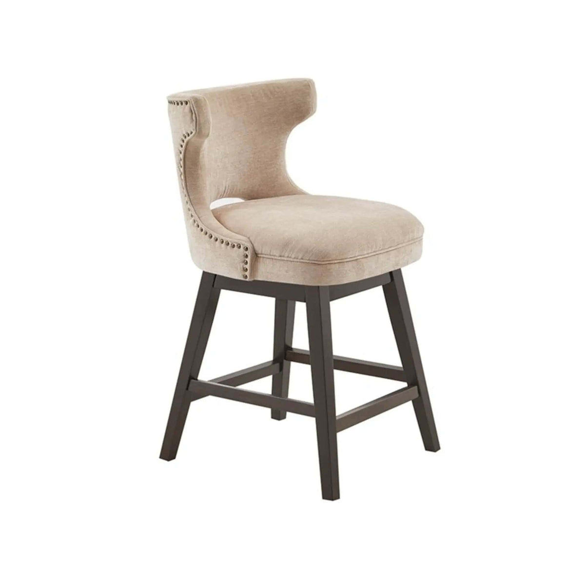 360 Degree Swivel Counter Stool With Silver Detailing Counter Height (24"-27") | 22 x 21 x 37 in | Solid Wood & Fabric | Home