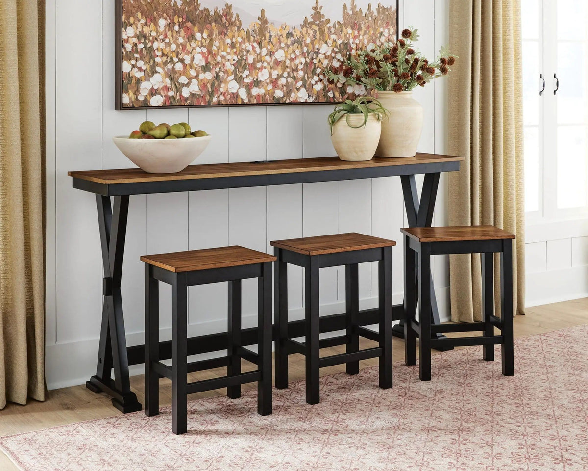 Wildenauer Rectangular Dining Room Counter Table Set (Set of 4) | 72.13 x 16 x 36 in | Mango Wood & Mdf | Brown / Black