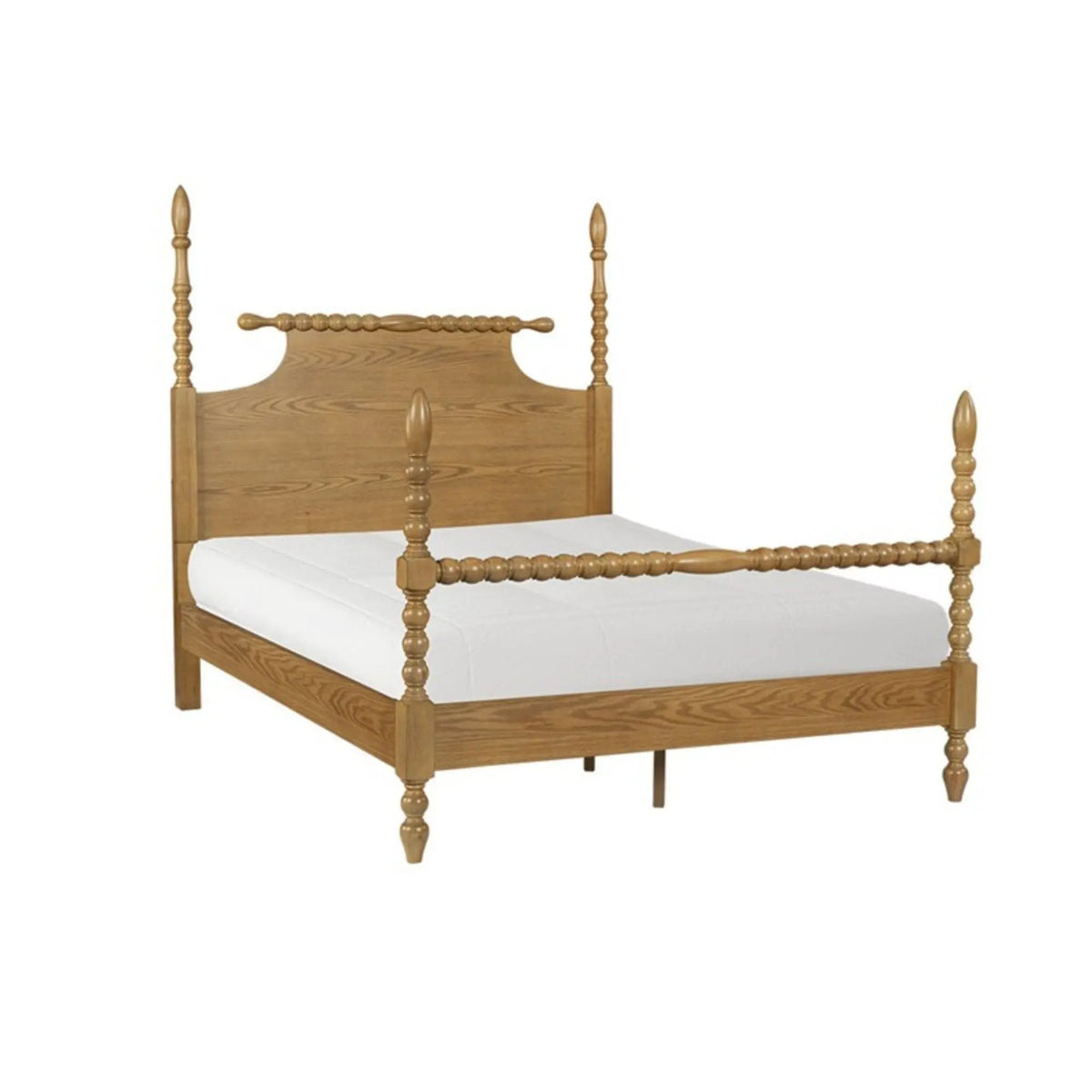 Queen Turned Leg Bed | Traditional Post Design | Solid Wood Frame | Natural Camel Oak Finish