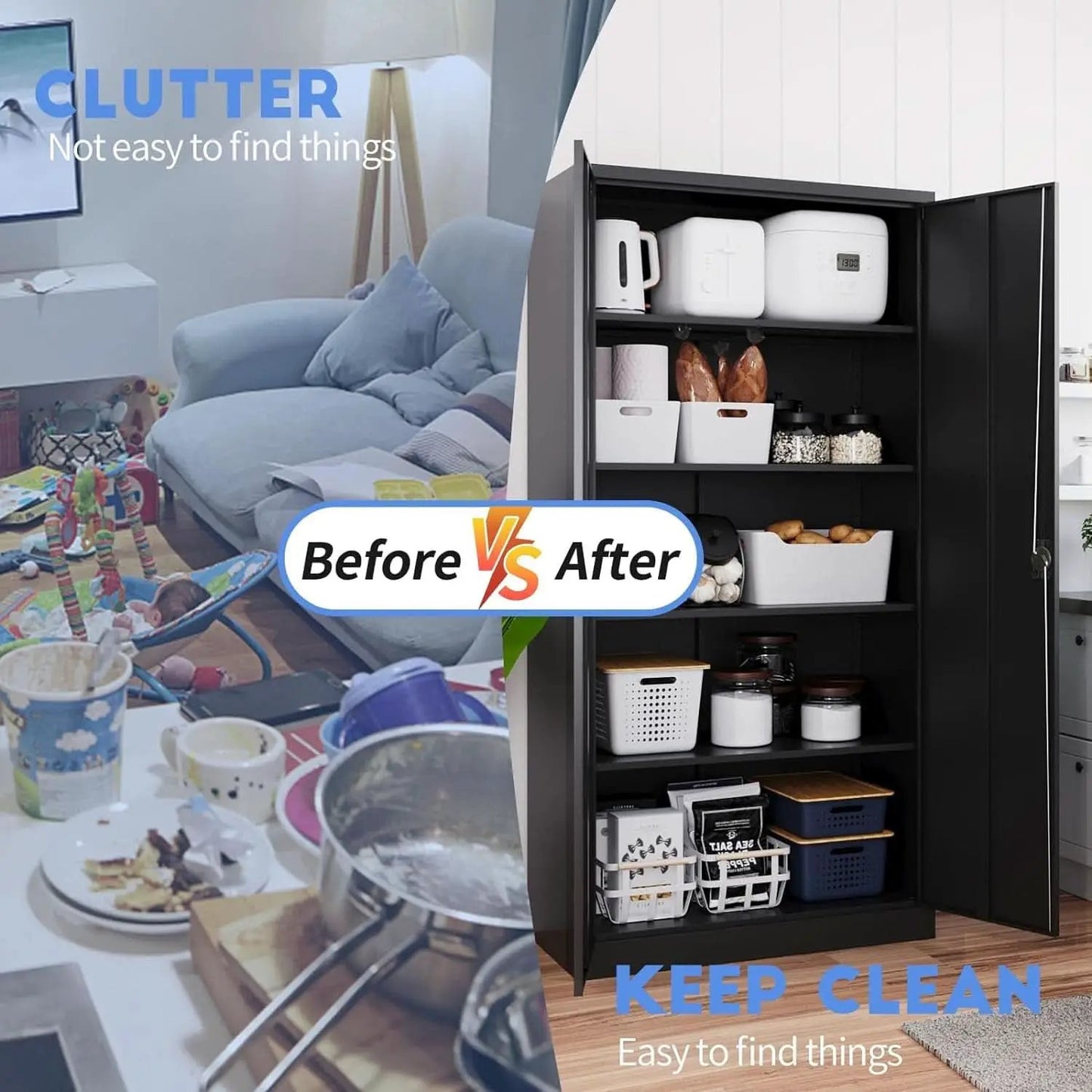 Black Metal Storage Cabinet With Lock And Shelves Garage from PriceLows™