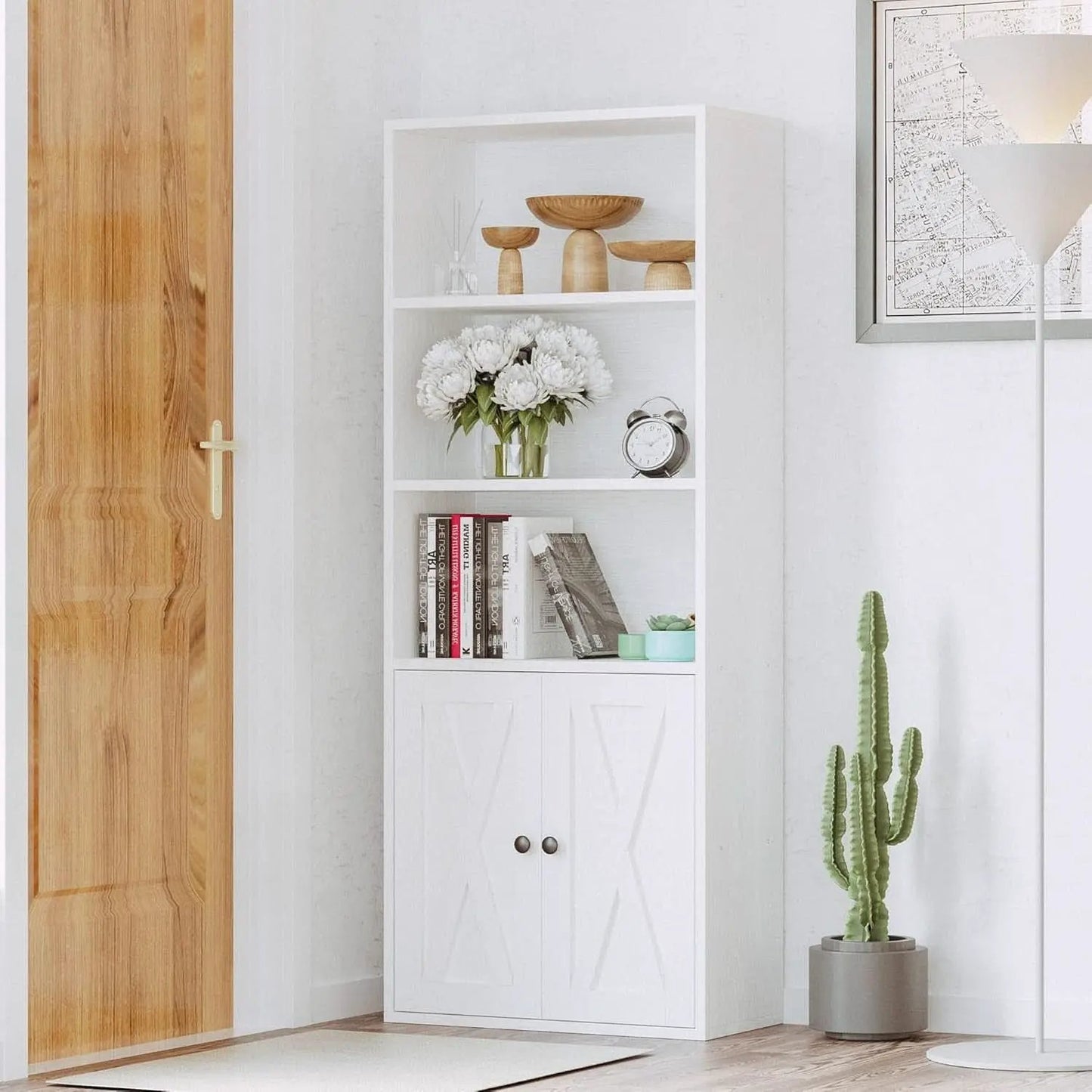 Industrial Bookshelf With Doors 11.8 Depth 5 Shelf Bookcase from PriceLows™